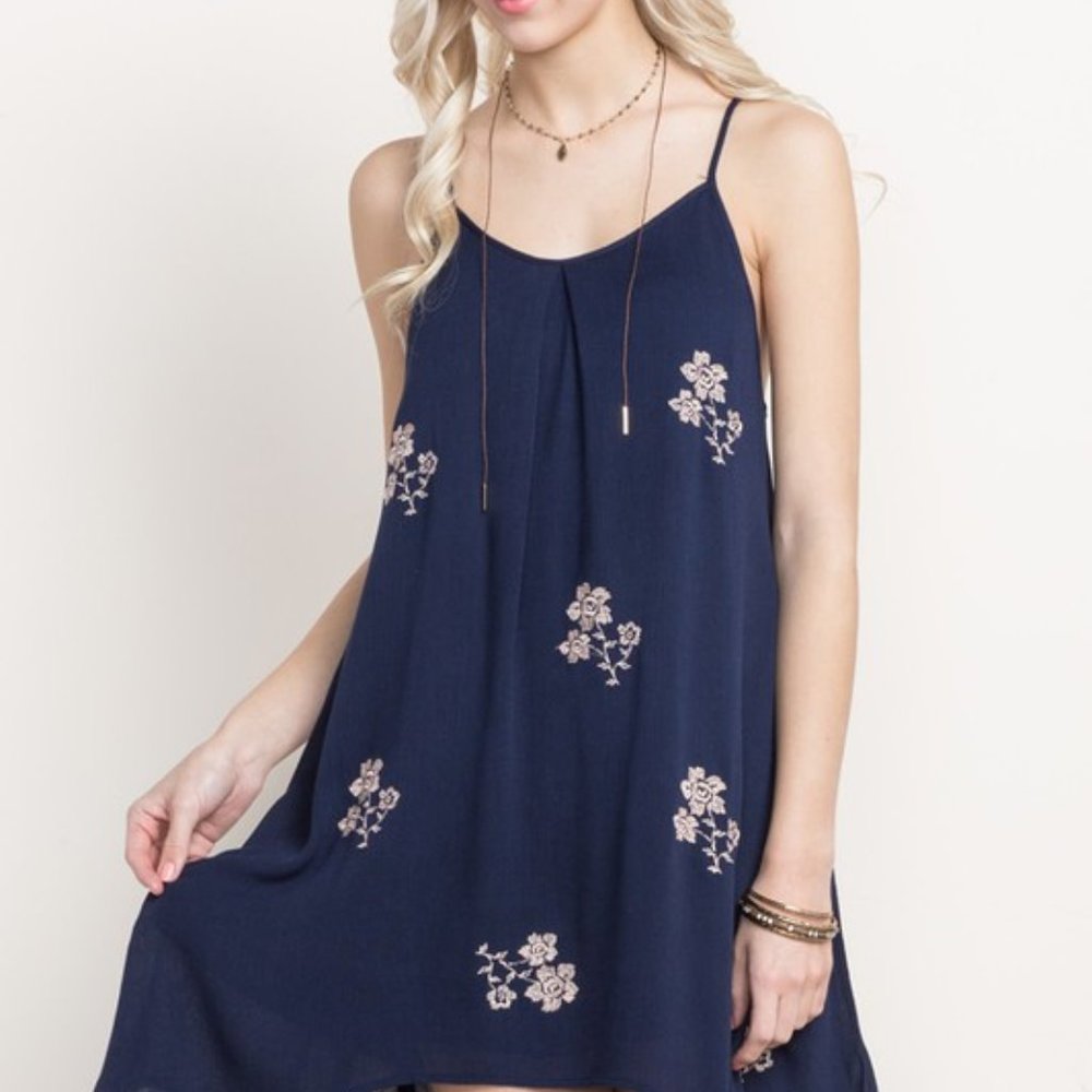 Navy Embroidered Dress - Picture 2 of 4